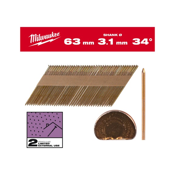 MILWAUKEE D-head nails 34 degrees 63 mm RS SC2 2,200 pieces 4932492609 - Upset head nail