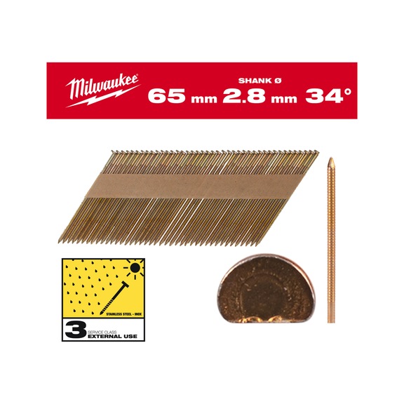 MILWAUKEE D-head nails 34 degrees 65 mm GS SC3 2,200 pieces 4932492614 - Upset head nail