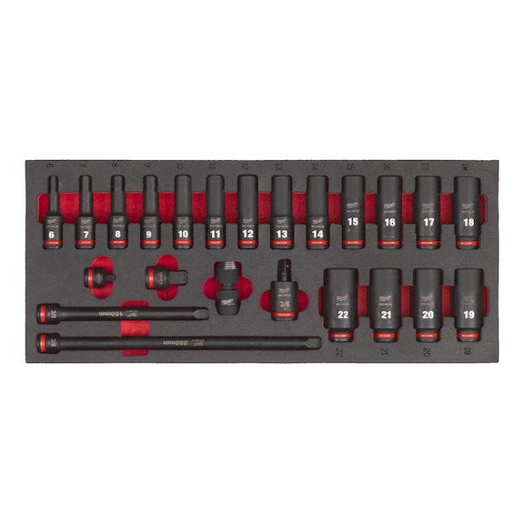 MILWAUKEE Schlagnüsse 3/8 Zoll lang Einlage 23-teilig 4932493390 - Betriebsausstattung, Werkstatteinrichtung (Zubehör, nicht spezifiziert)