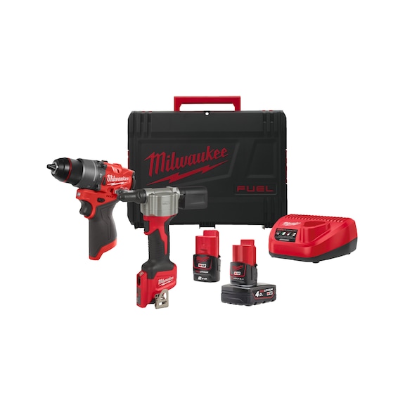 MILWAUKEE Akkuwerkzeuge-Set Schrauber/Blindnietgerät M12FPP2D2-422X 6-teilig - Akku-Pack (Elektrowerkzeug)