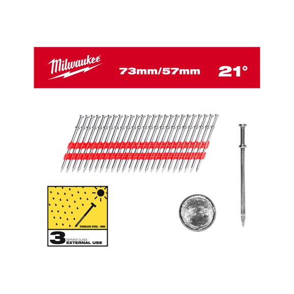 MILWAUKEE Duplex nails 21 degrees 57 / 73 mm 2,000 pieces 4932498155 - Upset head nail