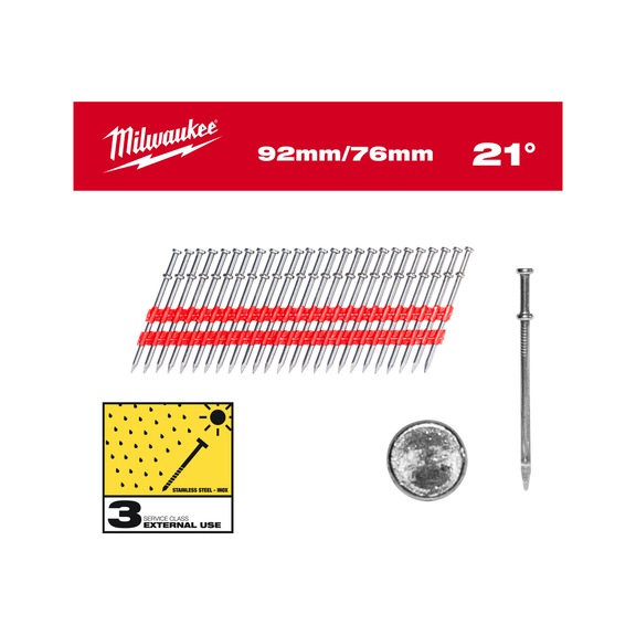 MILWAUKEE Duplex nails 21 degrees 76 / 92 mm 2,000 pieces 4932498156 - Upset head nail