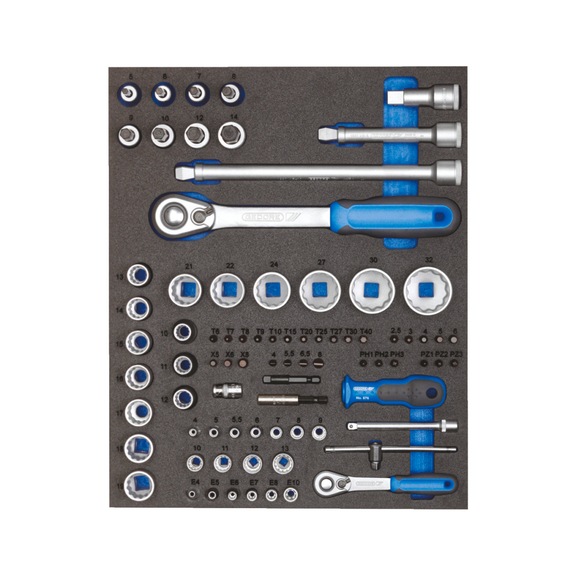 GEDORE Steckschlüsselsatz 1/4+1/2 Zoll in 2/4 Check-Tool-Modul 81-teilig 2957191 - Steckschlüsselsatz