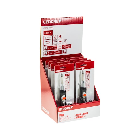 GEDORE RED Display 8x Knarrenschraubendreher Bit-Teleskop 8-teilig 3301795 - Steckschlüsselsatz (Metallkasten, kombi.)