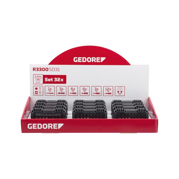 GEDORE RED Display 12xBit-Box 1/4 Zoll SL+PH+PZ+TX 32-teilig 3301875 - Bit-Satz