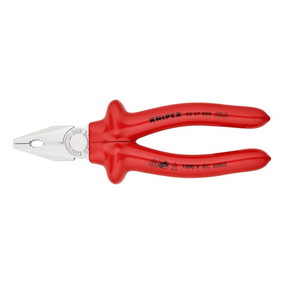 KNIPEX Combination pliers, chrome-plated, dip-insulated, VDE-tested 200 mm Article 03 07 200 - Combination pliers