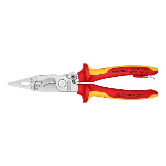 KNIPEX Electrical installation pliers fixing eye VDE 200 mm Article 13 96 200 T - Wire stripper