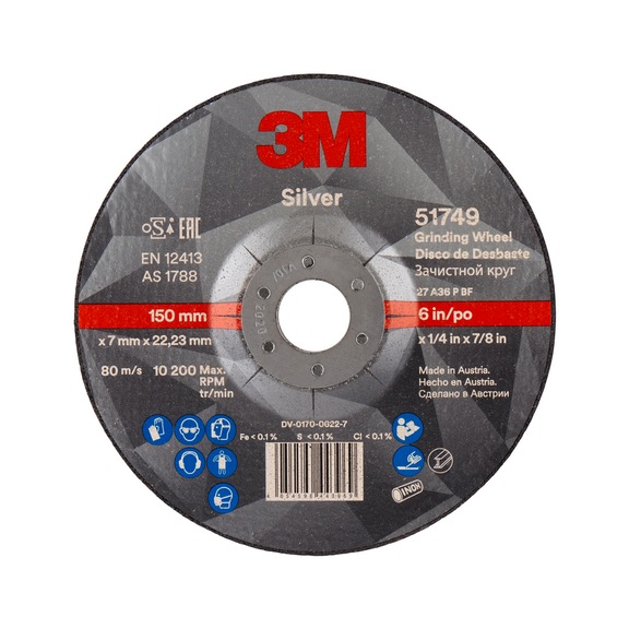 3M Silver grinding disc T27 150 mm x 7 mm x 22 mm 7100141089 - Rough grinding wheel