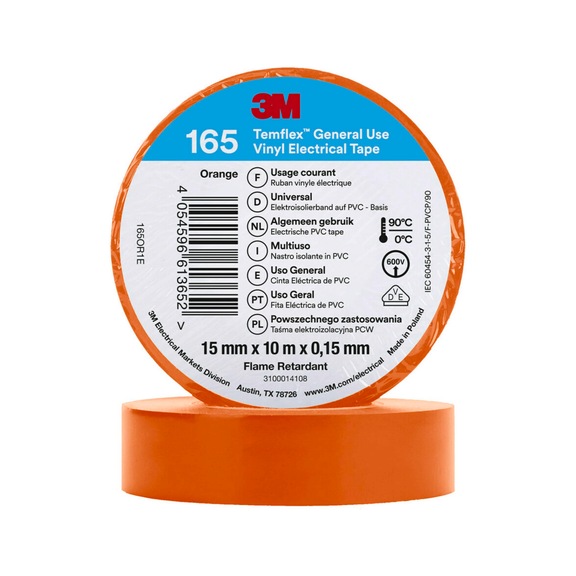 3M Temflex (TM) Vinyl insulating tape 165 Orange 15 mm x 10 m 7100184728 - Insulating tapes