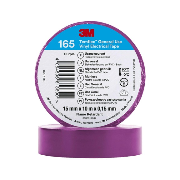 3M Temflex (TM) Vinyl Insulating Tape 165 Purple 15 mm x 10 m 7100184729 - Insulating tapes