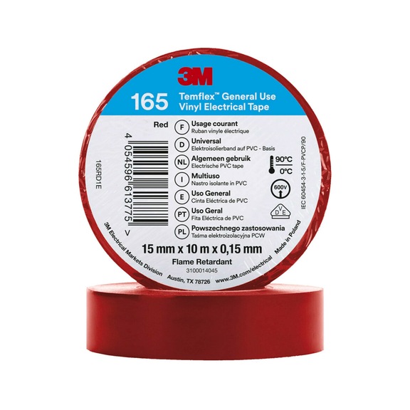 3M Temflex (TM) Vinyl insulating tape 165 Red 15 mm x 10 m 7100184730 - Insulating tapes