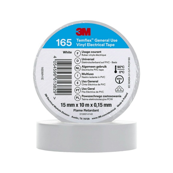 3M Temflex (TM) Vinyl insulating tape 165 White 15 mm x 10 m 7100184731 - Insulating tapes