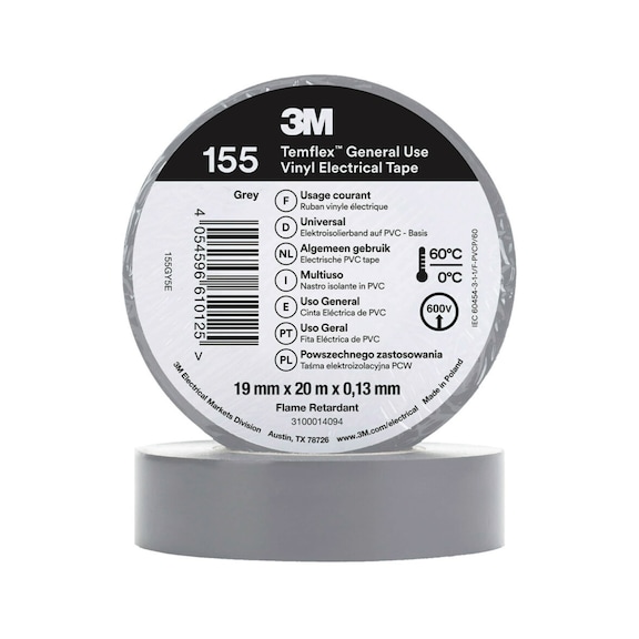 3M Temflex (TM) Vinyl insulating tape 155 Grey 19 mm x 20 m 7100184740 - Insulating tapes