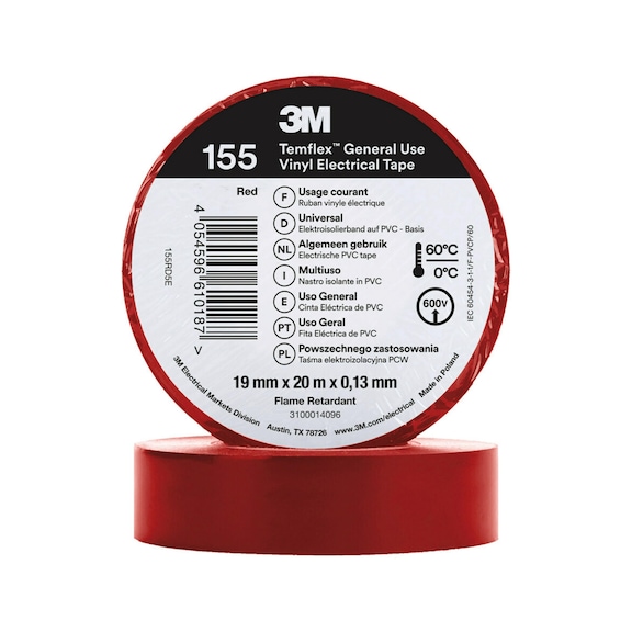 3M Temflex (TM) Vinyl-Isolierband 155 Rot 19 mm x 20 m 7100184741 - Isolierbänder