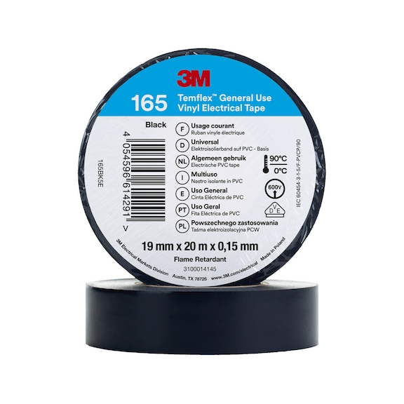 3M Temflex (TM) Vinyl-Isolierband 165 Schwarz 19 mm x 20 m 7100184800 - Isolierbänder
