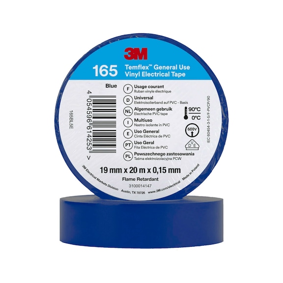 3M Temflex (TM) Vinyl insulating tape 165 Blue 19 mm x 20 m 7100184801 - Insulating tapes