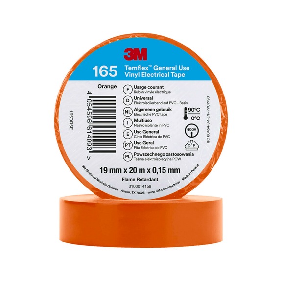 3M Temflex (TM) Vinyl insulating tape 165 Orange 19 mm x 20 m 7100184805 - Insulating tapes