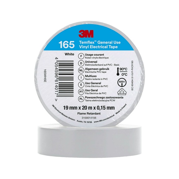 3M Temflex (TM) Vinyl insulating tape 165 White 19 mm x 20 m 7100184808 - Insulating tapes