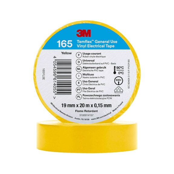 3M Temflex (TM) Vinyl insulating tape 165 Yellow 19 mm x 20 m 7100184809 - Insulating tapes