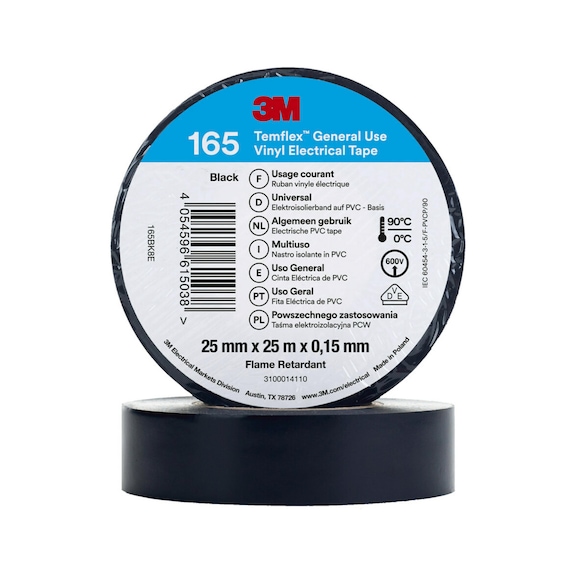 3M Temflex (TM) Vinyl-Isolierband 165 Schwarz 25 mm x 25 m 7100184820 - Isolierbänder