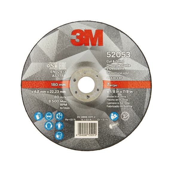 3M Cut and Grind grinding disc T27 180 mm x 4.2 mm x 22 mm 36+ 7100214088 - Rough grinding wheel