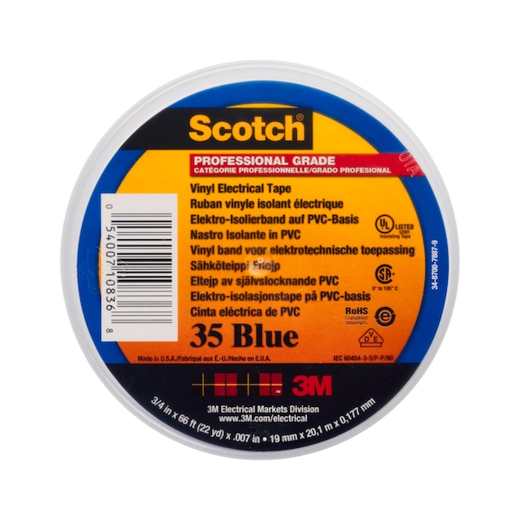 3M Scotch (R) 35 Vinyl Electrical Insulating Tape Blue 19 mm x 20 m 0.18 mm 7100238733 - Insulating tapes