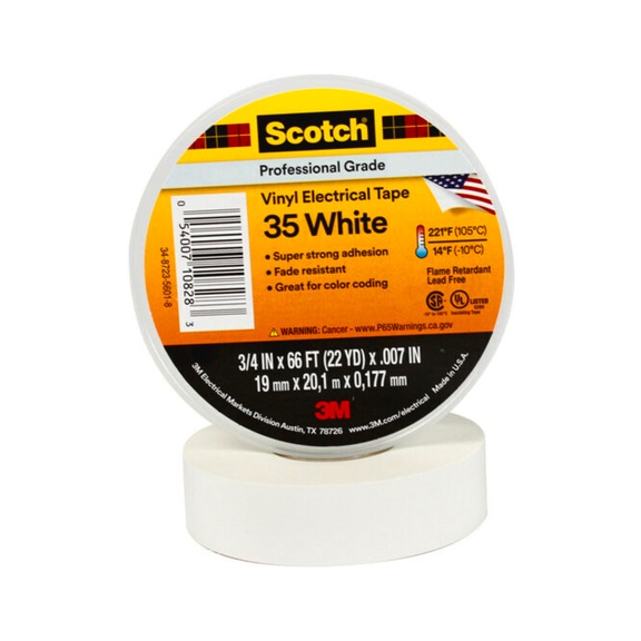 3M Scotch (R) 35 Vinyl Electrical Insulating Tape White 19 mm x 20 m 0.18 mm 7100240608 - Insulating tapes