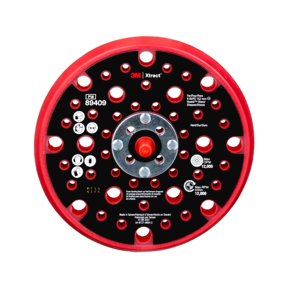 3M Xtract (TM) Hookit (TM) backing pad 89409 150 mm hard red 7100270476 - Backing pad without adhesive function