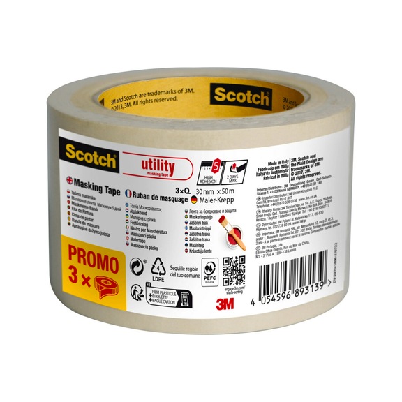 3M Scotch (R) Utility painter's masking tape 30 mm x 50 m 3 rolls 7100289925 - Paper tape