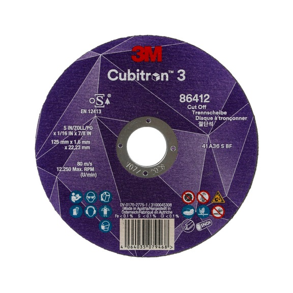 3M Cubitron (TM) 3 cutting-off wheel 86580 80+ T41 125x0.8x22.23 mm 7100304127 - Cutting wheel