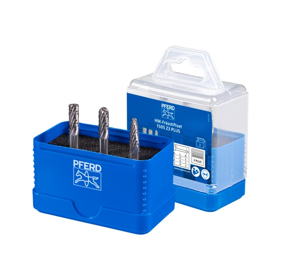 PFERD carbide burr set 1505 3-part toothing 3 PLUS D 6mm shank 6mm - Burr set