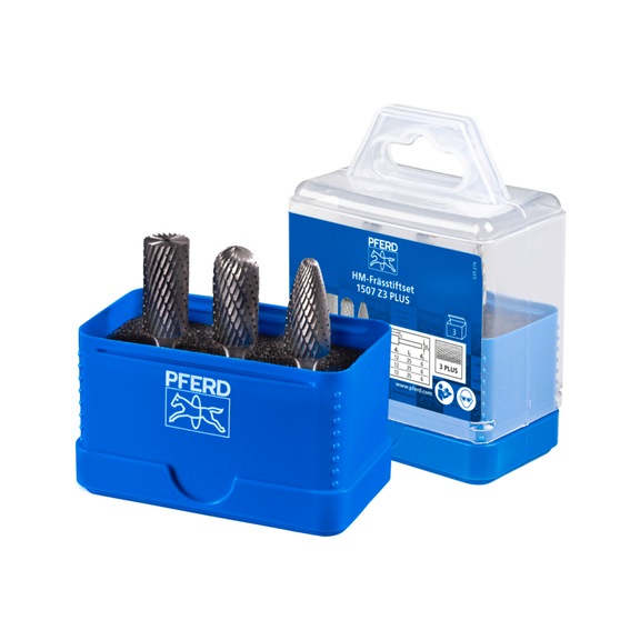 PFERD carbide burr set 1507 3-part toothing 3 PLUS D 12mm shank 6mm - Burr set