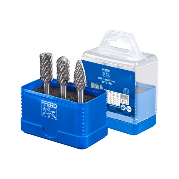 PFERD carbide burr set 1807 STEEL 3-piece diameter 12 mm shank 6 mm - Burr set