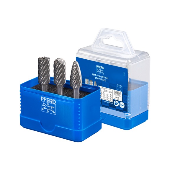PFERD carbide burr set 1907 INOX 3-piece diameter 12 mm shank 6 mm - Burr set