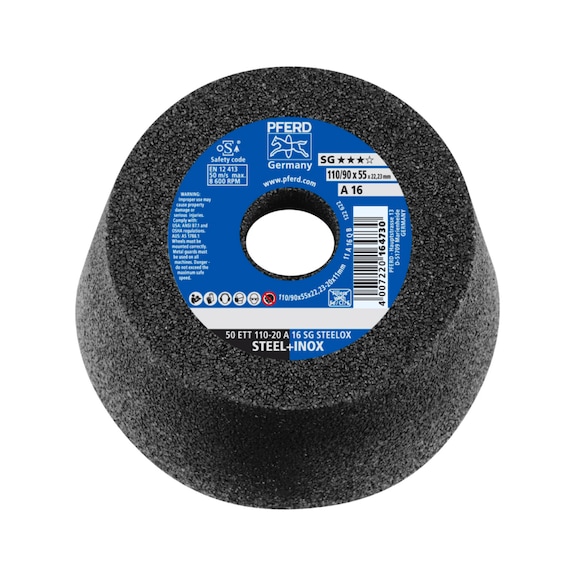 PFERD cup wheel ETT 110x20x22.23 mm A16 performance line SG STEELOX for steel - Bonded abrasive with bore or thread