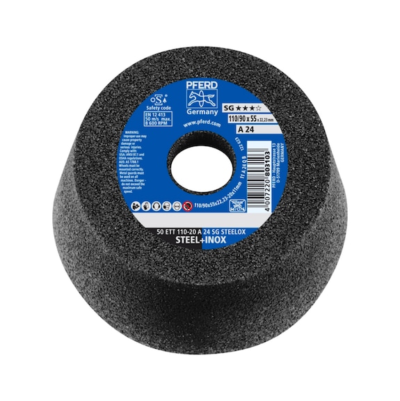 PFERD cup grinding wheel ETT 110x20x22.23 mm A24 performance line SG STEELOX for steel - Bonded abrasive with bore or thread
