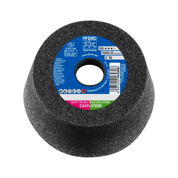 PFERD Schleiftopf ETT 110x20x22,23 mm C16 Leistungslinie SG CAST STONE für Guss - Schleifmittel aus gebundenem Schleifmittel mit Bohrung oder Gewinde