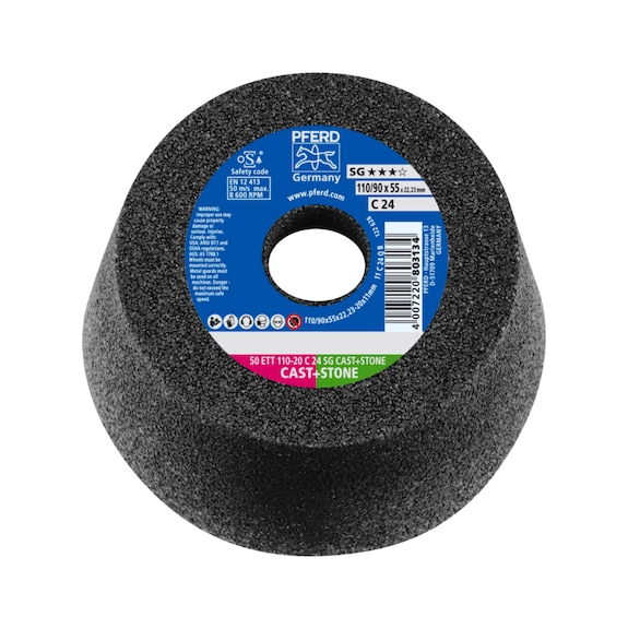 PFERD Schleiftopf ETT 110x20x22,23 mm C24 Leistungslinie SG CAST STONE für Guss - Schleifmittel aus gebundenem Schleifmittel mit Bohrung oder Gewinde