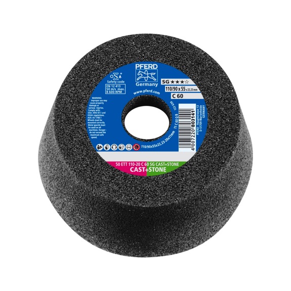 PFERD Schleiftopf ETT 110x20x22,23 mm C60 Leistungslinie SG CAST STONE für Guss - Schleifmittel aus gebundenem Schleifmittel mit Bohrung oder Gewinde
