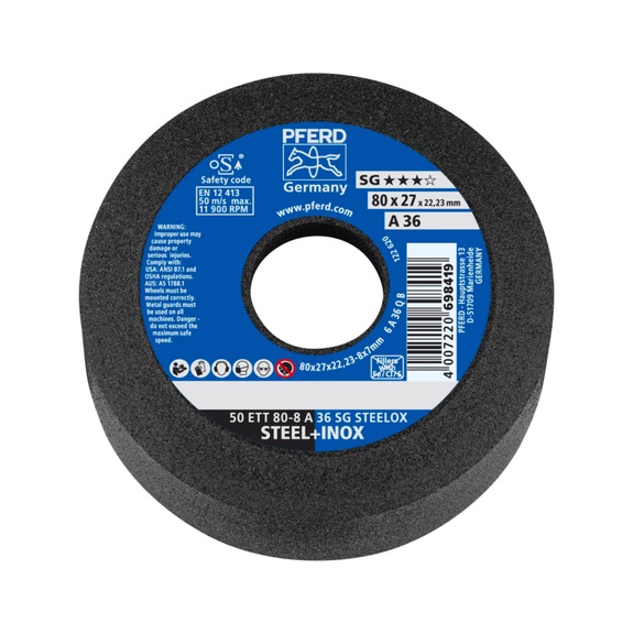 PFERD cup wheel ETT 80x8x22.23 mm A36 performance line SG STEELOX for steel - Bonded abrasive with bore or thread
