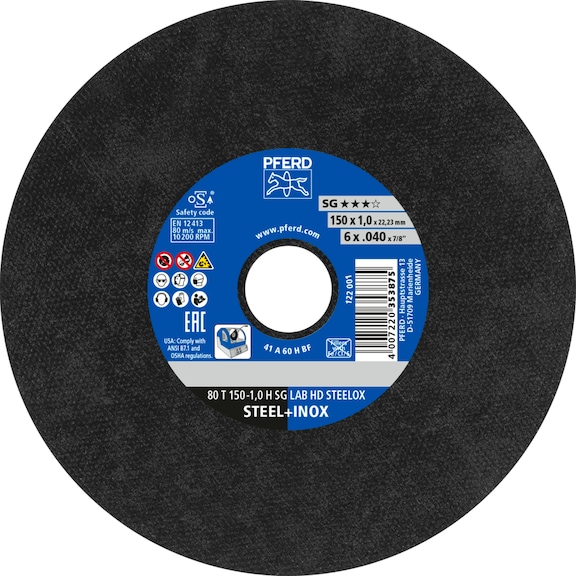 PFERD Laboratory cut-off wheel T 150x1.0x22.23 mm Line SG LAB HD STEELOX for steel - Cut-off wheel