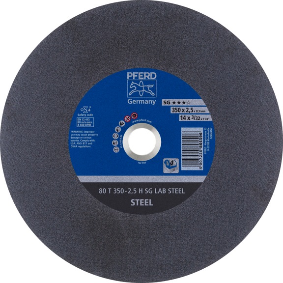 PFERD Labortrennscheibe T 350x2,5x32 mm Leistungslinie SG LAB STEEL für Stahl - Trennschleifscheibe