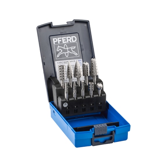 PFERD HSS burr set 81 10-piece serration 3 diameter 16/12/10/6mm shank 6 - Burr set