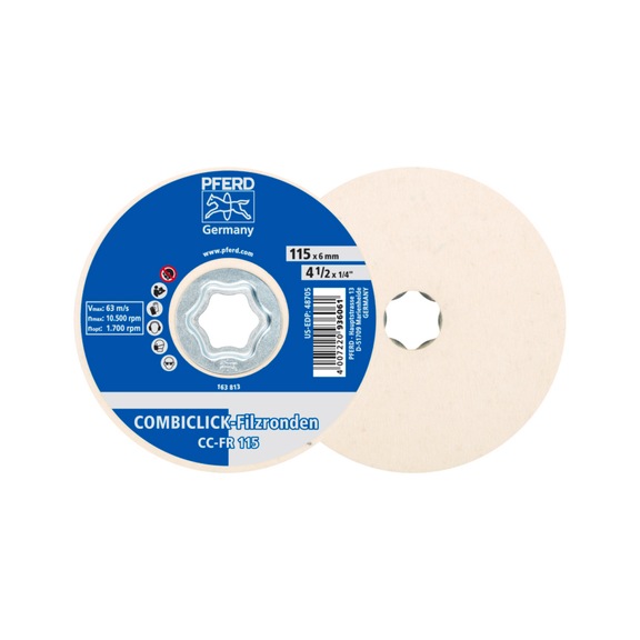 PFERD COMBICLICK felt tips CC-FR diameter 115 mm pre-polish and high-gloss polish - Abrasives, abrasive media (other)