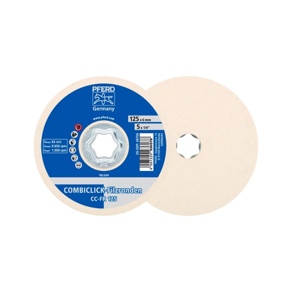 PFERD COMBICLICK felt tips CC-FR diameter 125 mm pre-polish and high-gloss polish - Abrasives, abrasive media (other)