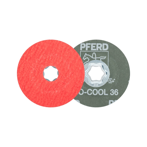 PFERD COMBICLICK ceramic grain fiber disc diameter 100mm CO-COOL36 stainless steel - Abrasive tool made of abrasive on a base