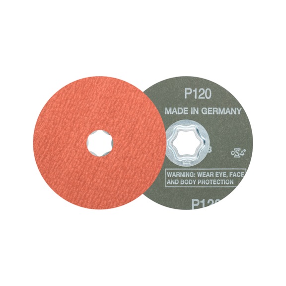 PFERD COMBICLICK Korund Fiberscheibe Durchmesser 115 mm A-COOL120 für Edelstahl - Schleifwerkzeug aus Schleifmittel auf Unterlage