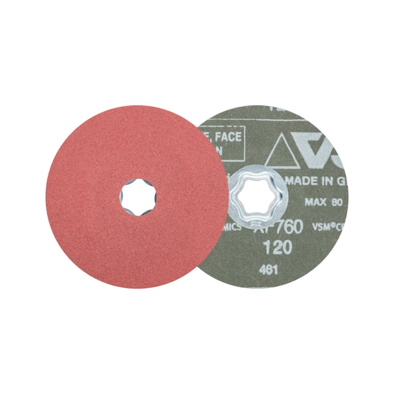 PFERD COMBICLICK ceramic grain fiber disc diameter 115 mm CO120 high stock removal - Abrasive tool made of abrasive on a base