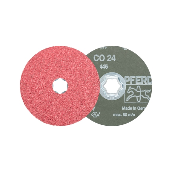 PFERD COMBICLICK ceramic grain fiber disc diameter 115 mm CO24 high stock removal - Abrasive tool made of abrasive on a base