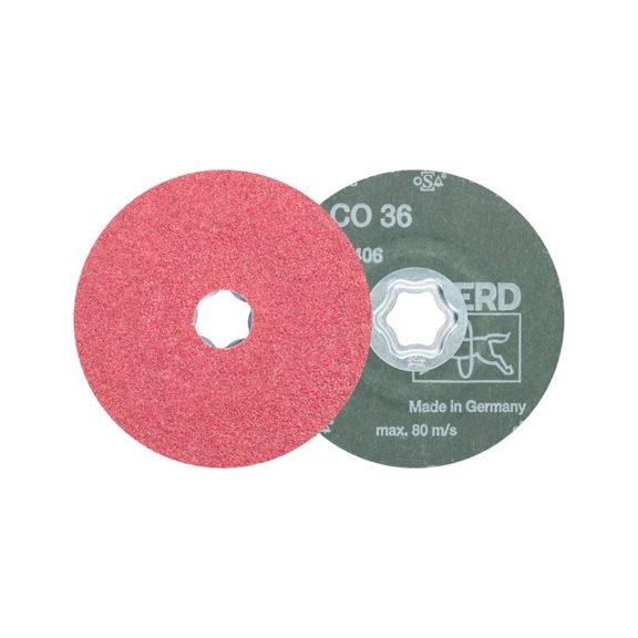PFERD COMBICLICK ceramic grain fiber disc diameter 115 mm CO36 high stock removal - Abrasive tool made of abrasive on a base